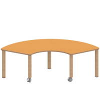 Drittelkreistisch ZALOTTI mit Linoleum, Massivholzbeine Ø 60 mm, fahrbar – Bild 2