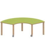 Drittelkreistisch ZALOTTI mit Linoleum, Massivholzbeine Ø 60 mm, fahrbar - TIX6DK1766L2