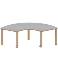 Drittelkreistisch ZALOTTI mit Linoleum, Massivholzbeine Ø 60 mm, fahrbar – Bild 4