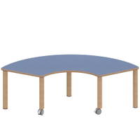 Drittelkreistisch ZALOTTI mit Linoleum, Massivholzbeine Ø 60 mm, fahrbar – Bild 3