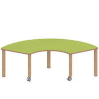 Drittelkreistisch ZALOTTI mit Linoleum, Massivholzbeine Ø 60 mm, fahrbar