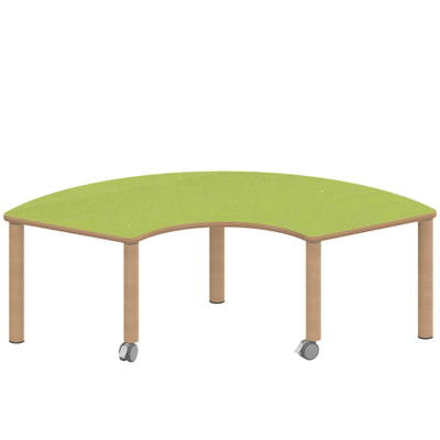 Drittelkreistisch ZALOTTI mit Linoleum, Massivholzbeine Ø 60 mm, fahrbar