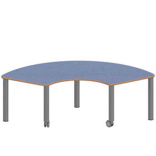 TIX6DK1766L5-2 Drittelkreistisch ZALOTTI mit Linoleum, Stahlrohrbeine Ø 60 mm, fahrbar - TIX6DK1766L5 2