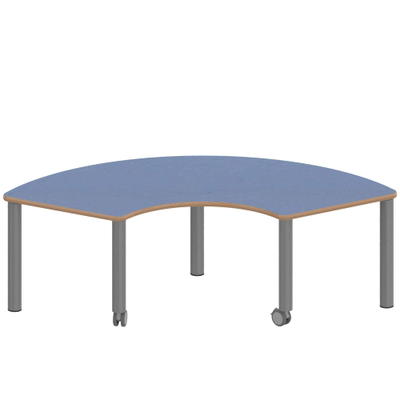 Drittelkreistisch ZALOTTI mit Linoleum, Stahlrohrbeine Ø 60 mm, fahrbar