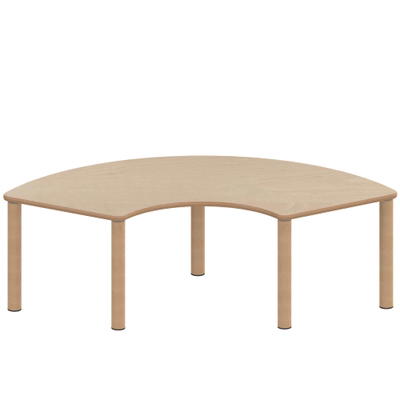 Drittelkreistisch ZALOTTI mit Schichtstoff, Massivholzbeine Ø 60 mm, Stellfuß