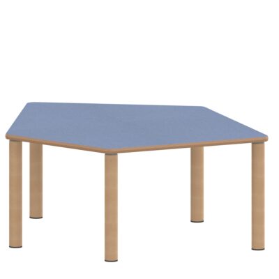 Fünfecktisch klein ZALOTTI mit Linoleum, Massivholzbeine Ø 60 mm, Stellfuß