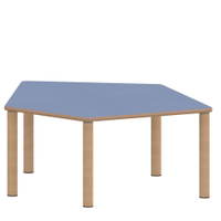 Fünfecktisch klein ZALOTTI mit Linoleum, Massivholzbeine Ø 60 mm, Stellfuß