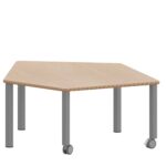 Fünfecktisch-klein ZALOTTI mit Schichtstoff, Stahlrohrbeine Ø 60 mm, fahrbar - TIX6FE1286H5