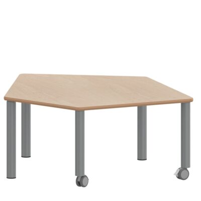 Fünfecktisch-klein ZALOTTI mit Schichtstoff, Stahlrohrbeine Ø 60 mm, fahrbar