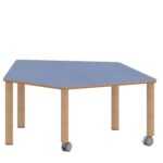 Fünfecktisch klein ZALOTTI mit Linoleum, Massivholzbeine Ø 60 mm, fahrbar - TIX6FE1286L2 1