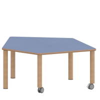 Fünfecktisch klein ZALOTTI mit Linoleum, Massivholzbeine Ø 60 mm, fahrbar – Bild 3