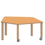 Fünfecktisch klein ZALOTTI mit Linoleum, Massivholzbeine Ø 60 mm, fahrbar - TIX6FE1286L2 2