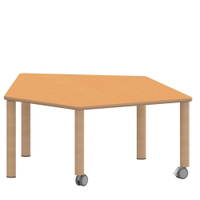 Fünfecktisch klein ZALOTTI mit Linoleum, Massivholzbeine Ø 60 mm, fahrbar – Bild 2