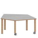 Fünfecktisch klein ZALOTTI mit Linoleum, Massivholzbeine Ø 60 mm, fahrbar - TIX6FE1286L2 3