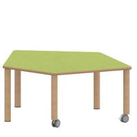 Fünfecktisch klein ZALOTTI mit Linoleum, Massivholzbeine Ø 60 mm, fahrbar – Bild 4