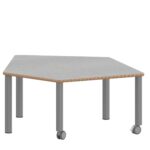 Fünfecktisch klein ZALOTTI mit Linoleum, Stahlrohrbeine Ø 60 mm, fahrbar - TIX6FE1286L5 1