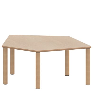 Fünfecktisch-klein ZALOTTI mit Schichtstoff, Massivholzbeine Ø 60 mm, Stellfuß