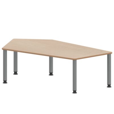 Fünfecktisch groß ZALOTTI mit Schichtstoff, Massivholzbeine Ø 60 mm, höhenverstellbar