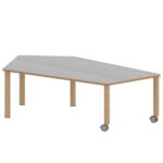 Fünfecktisch groß ZALOTTI mit Linoleum, Massivholzbeine Ø 60 mm, fahrbar - TIX6FE1886L2 2