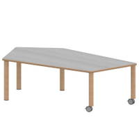Fünfecktisch groß ZALOTTI mit Linoleum, Massivholzbeine Ø 60 mm, fahrbar – Bild 2