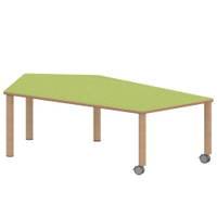 Fünfecktisch groß ZALOTTI mit Linoleum, Massivholzbeine Ø 60 mm, fahrbar – Bild 4