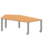 Fünfecktisch groß ZALOTTI mit Linoleum, Stahlrohrbeine Ø 60 mm, fahrbar - TIX6FE188KL5 1
