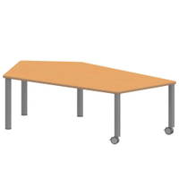 Fünfecktisch groß ZALOTTI mit Linoleum, Stahlrohrbeine Ø 60 mm, fahrbar – Bild 3