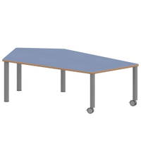 Fünfecktisch groß ZALOTTI mit Linoleum, Stahlrohrbeine Ø 60 mm, fahrbar