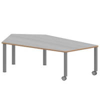Fünfecktisch groß ZALOTTI mit Linoleum, Stahlrohrbeine Ø 60 mm, fahrbar – Bild 4