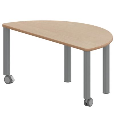 Halbrundtisch ZALOTTI mit Schichtstoff, Stahlrohrbeine Ø 60 mm, fahrbar