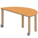 Halbrundtisch ZALOTTI mit Linoleum, Massivholzbeine Ø 60 mm, fahrbar - TIX6HR126KL2 1