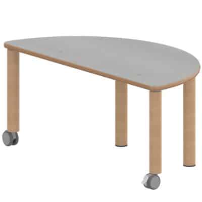 Halbrundtisch ZALOTTI mit Linoleum, Massivholzbeine Ø 60 mm, fahrbar
