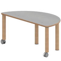Halbrundtisch ZALOTTI mit Linoleum, Massivholzbeine Ø 60 mm, fahrbar