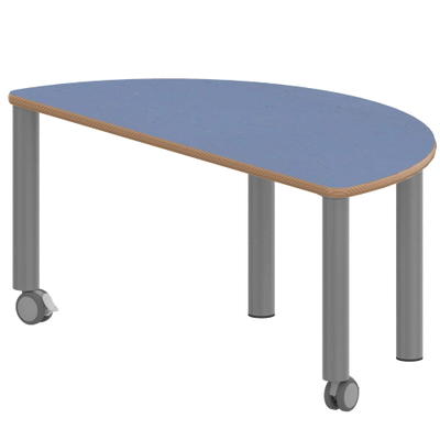 Halbrundtisch ZALOTTI mit Linoleum, Stahlrohrbeine Ø 60 mm, fahrbar