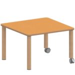Quadrattisch ZALOTTI mit Linoleum, Massivholzbeine Ø 60 mm, Fahrbar - TIX6QUX66KL2 1