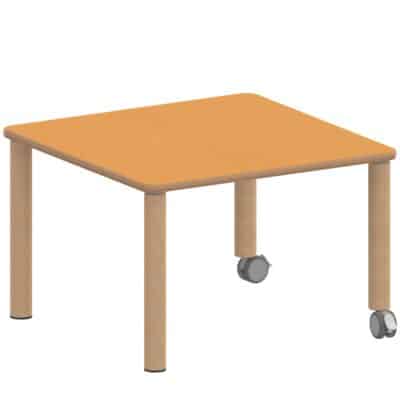 Quadrattisch ZALOTTI mit Linoleum, Massivholzbeine Ø 60 mm, Fahrbar