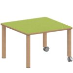 Quadrattisch ZALOTTI mit Linoleum, Massivholzbeine Ø 60 mm, Fahrbar - TIX6QUX66KL2