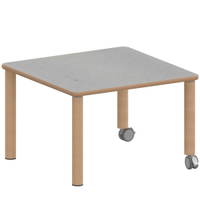 Quadrattisch ZALOTTI mit Linoleum, Massivholzbeine Ø 60 mm, Fahrbar – Bild 3