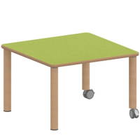Quadrattisch ZALOTTI mit Linoleum, Massivholzbeine Ø 60 mm, Fahrbar – Bild 4