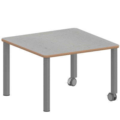 Quadrattisch ZALOTTI mit Linoleum, Stahlrohrbeine Ø 60 mm, Fahrbar