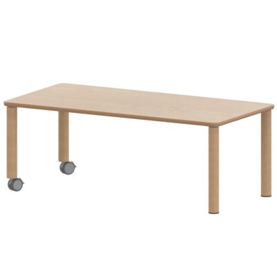 Rechtecktisch ZALOTTI mit Schichtstoff, Massivholzbeine Ø 60 mm, Fahrbar