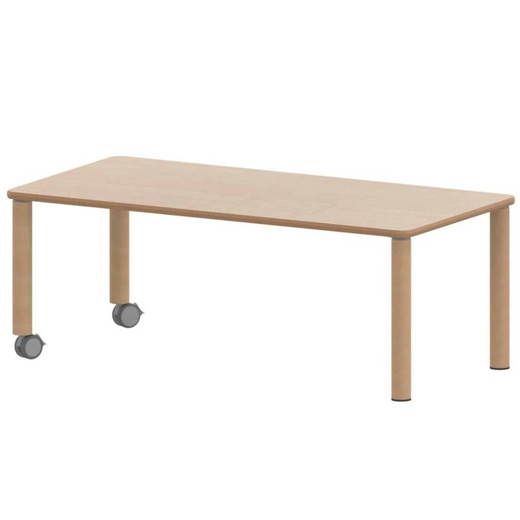TIX6RE1284H2 Rechtecktisch ZALOTTI mit Schichtstoff, Massivholzbeine Ø 60 mm, Fahrbar - TIX6RE1284H2