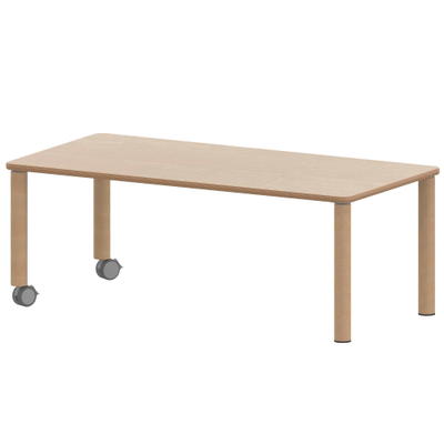 Rechtecktisch ZALOTTI mit Schichtstoff, Massivholzbeine Ø 60 mm, Fahrbar