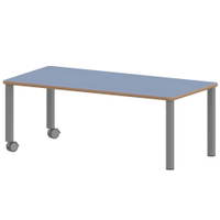Rechtecktisch ZALOTTI mit Linoleum, Stahlrohrbeine Ø 60 mm, Fahrbar