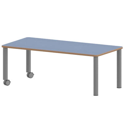 Rechtecktisch ZALOTTI mit Linoleum, Stahlrohrbeine Ø 60 mm, Fahrbar