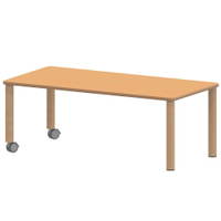 Rechtecktisch ZALOTTI mit Linoleum, Massivholzbeine Ø 60 mm, Fahrbar – Bild 5
