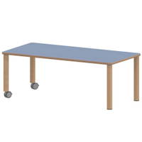 Rechtecktisch ZALOTTI mit Linoleum, Massivholzbeine Ø 60 mm, Fahrbar – Bild 4
