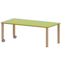 Rechtecktisch ZALOTTI mit Linoleum, Massivholzbeine Ø 60 mm, Fahrbar – Bild 6