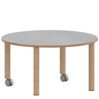 Rundtisch 100 cm ZALOTTI mit Linoleum, Massivholzbeine Ø 60 mm, fahrbar – Bild 4
