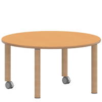 Rundtisch 100 cm ZALOTTI mit Linoleum, Massivholzbeine Ø 60 mm, fahrbar – Bild 3